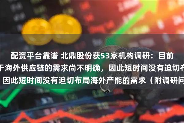配资平台靠谱 北鼎股份获53家机构调研：目前自己代工客户和品牌对于海外供应链的需求尚不明确，因此短时间没有迫切布局海外产能的需求（附调研问答）